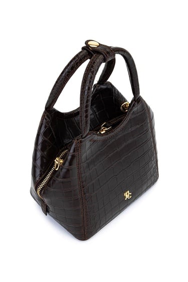  Tamer Tanca Kadın Suni Deri Kahverengi Kroko Kol Çantası