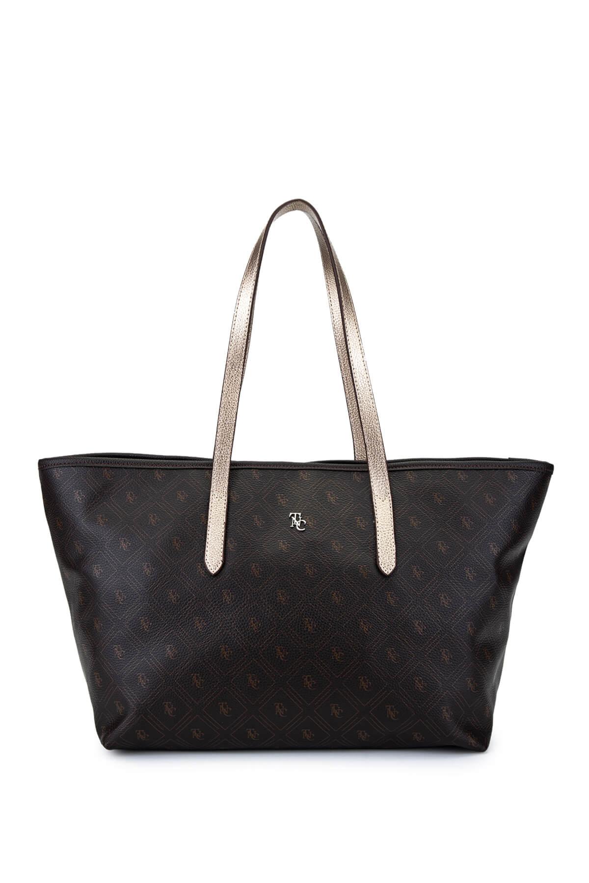  Tamer Tanca Kadın Suni Deri Kahverengi Desen Kol Çantası