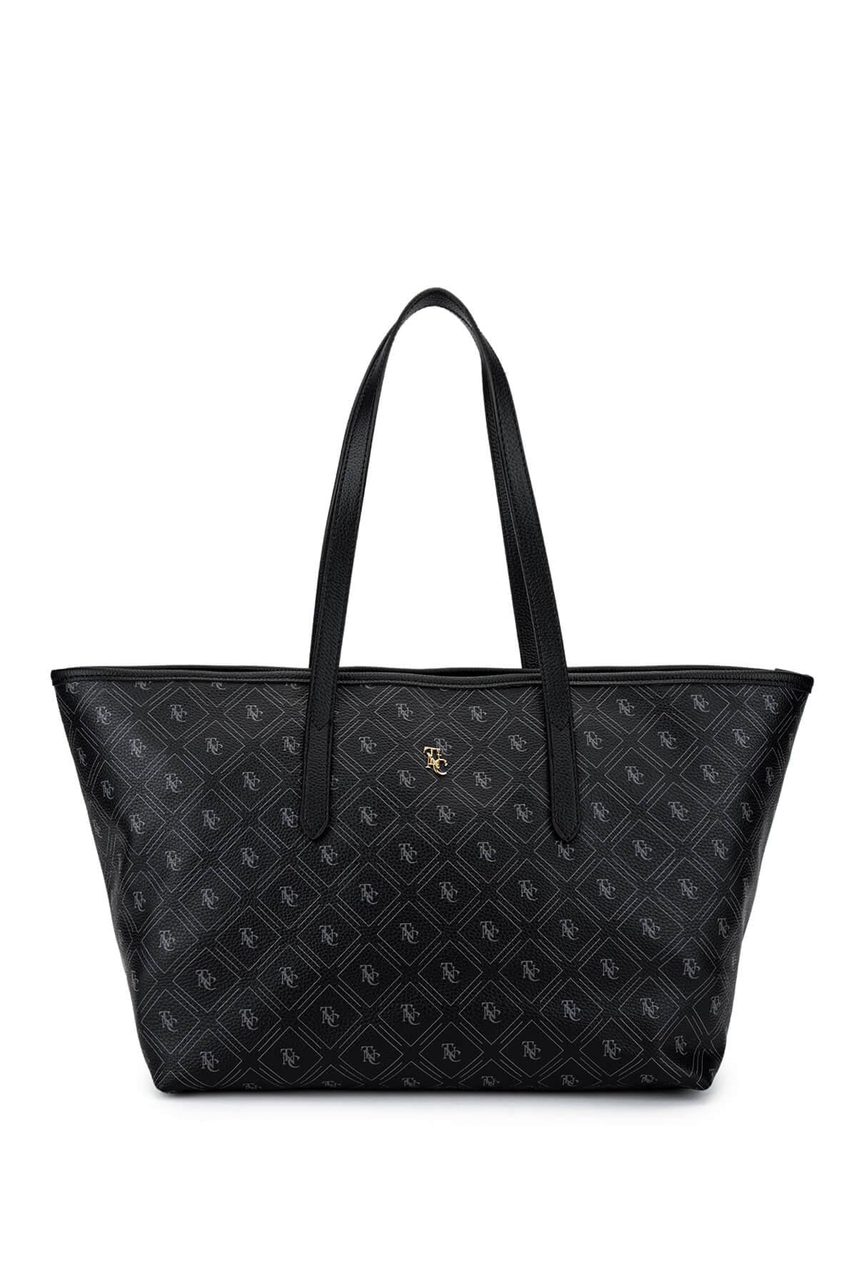  Tamer Tanca Kadın Suni Deri Siyah Desen Kol Çantası