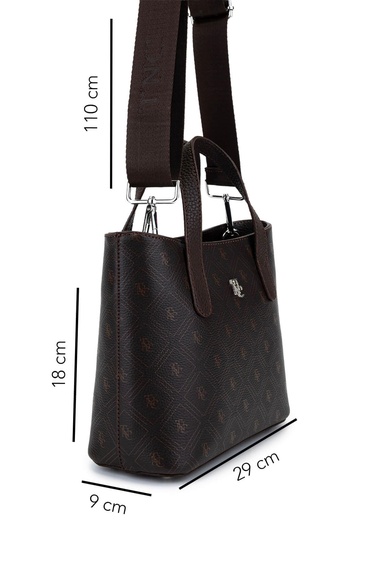  Tamer Tanca Kadın Suni Deri Kahverengi Desen El Çantası