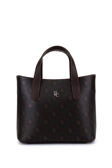  Tamer Tanca Kadın Suni Deri Kahverengi Desen El Çantası