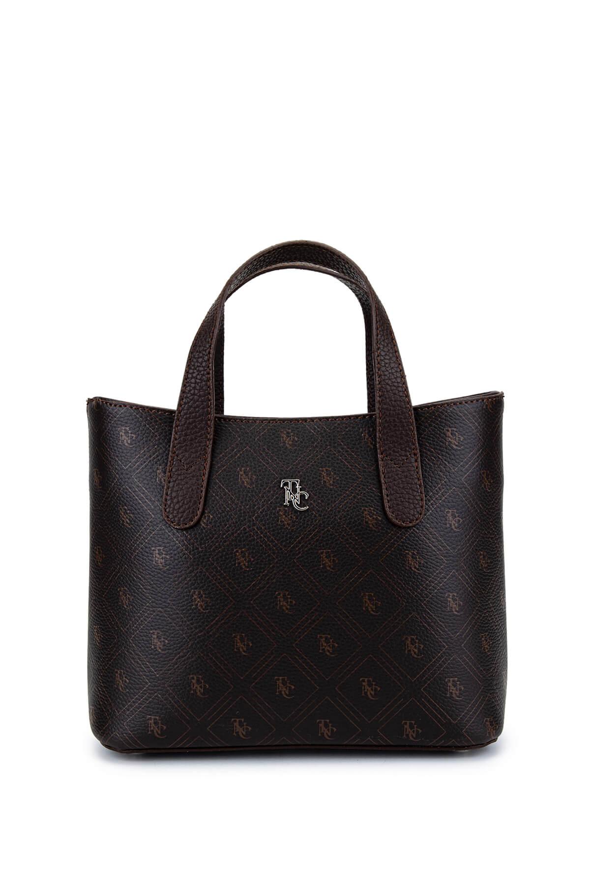  Tamer Tanca Kadın Suni Deri Kahverengi Desen El Çantası