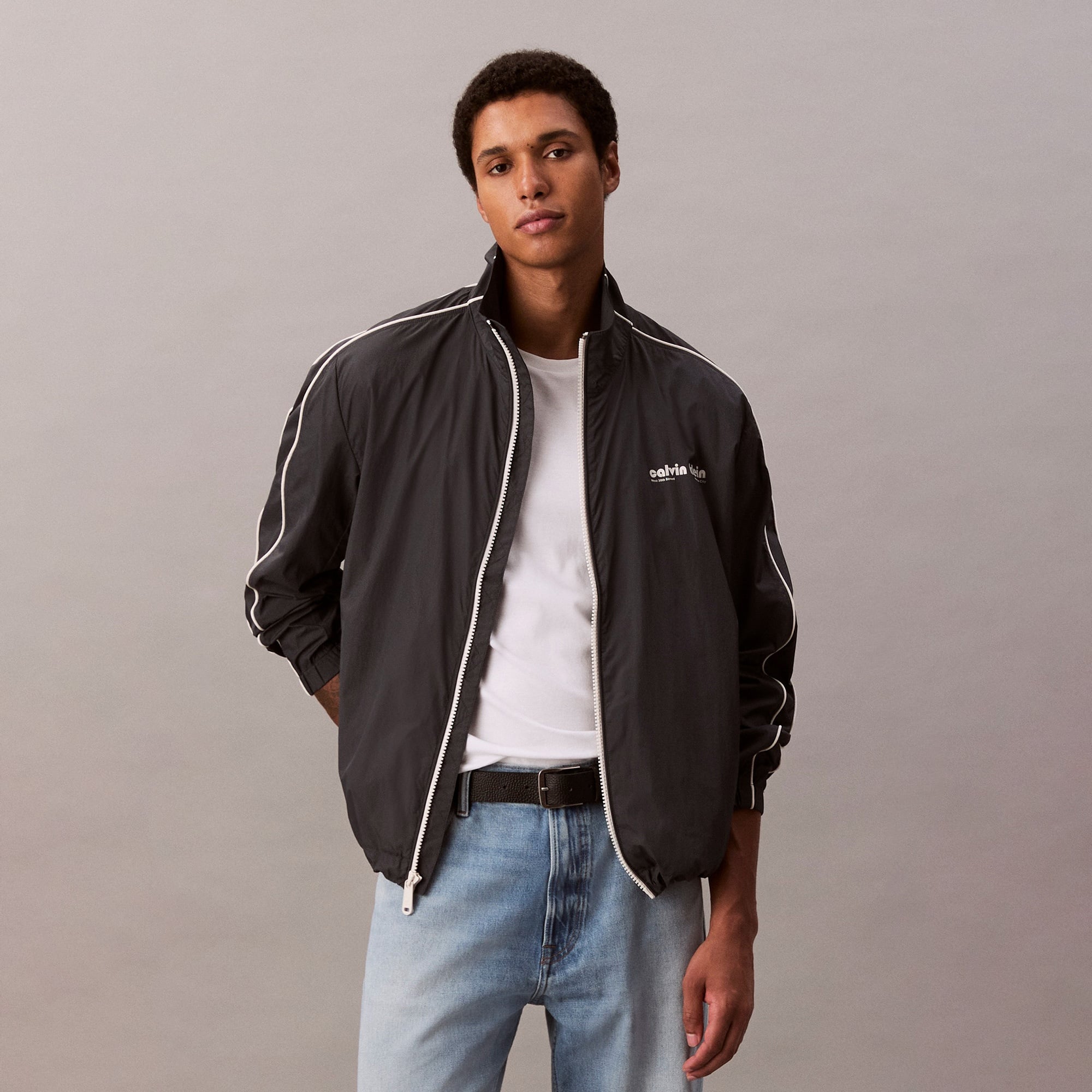 Calvin Klein Crinkle Stand Collar Track Erkek Mavi Ceket