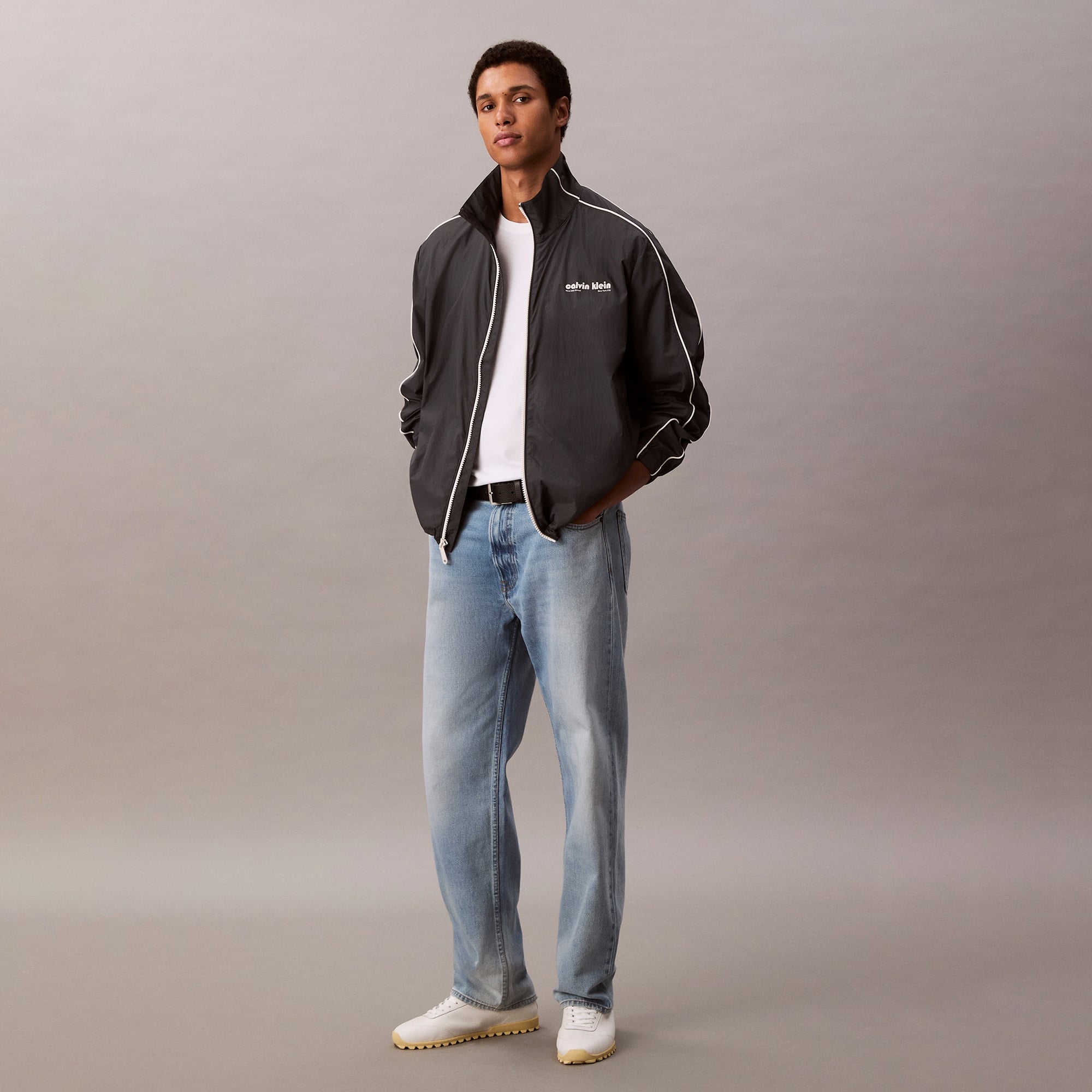 Calvin Klein Crinkle Stand Collar Track Erkek Mavi Ceket