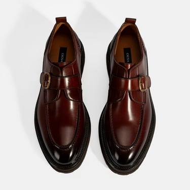  Erkek Kahve Ayarlanabilir Tokalı Deri Günlük Ayakkabı