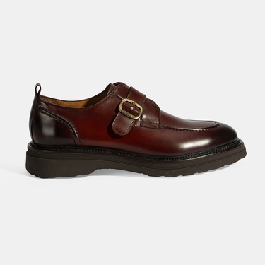  Erkek Kahve Ayarlanabilir Tokalı Deri Günlük Ayakkabı