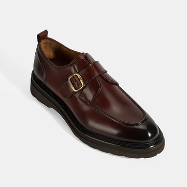  Erkek Kahve Ayarlanabilir Tokalı Deri Günlük Ayakkabı