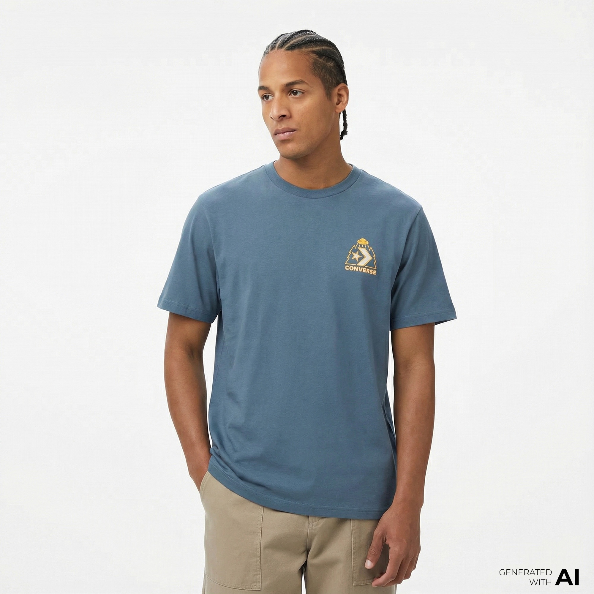 Converse Erkek Baskılı Mavi T-Shirt