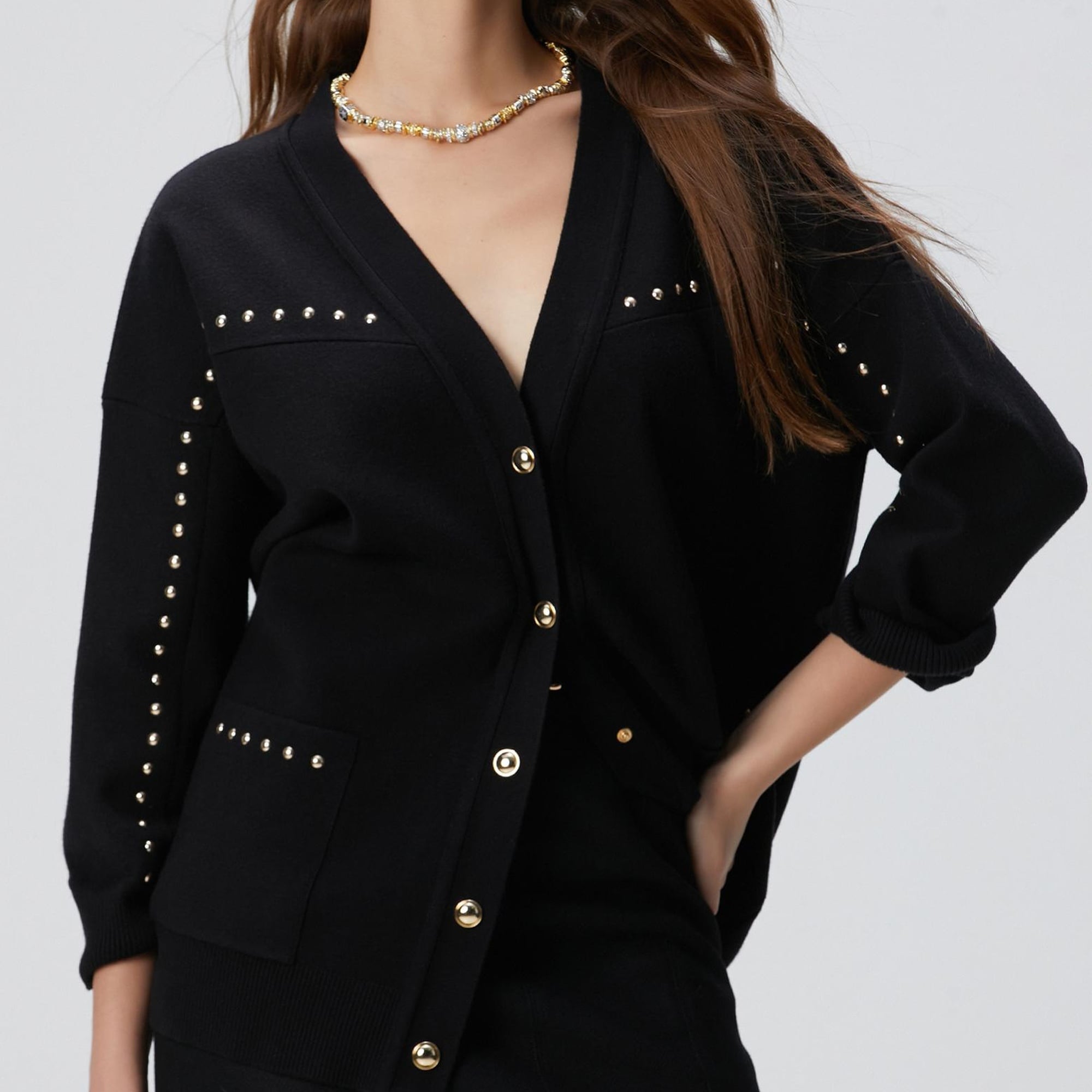 Network Kadın Siyah Trok Detaylı Hırka