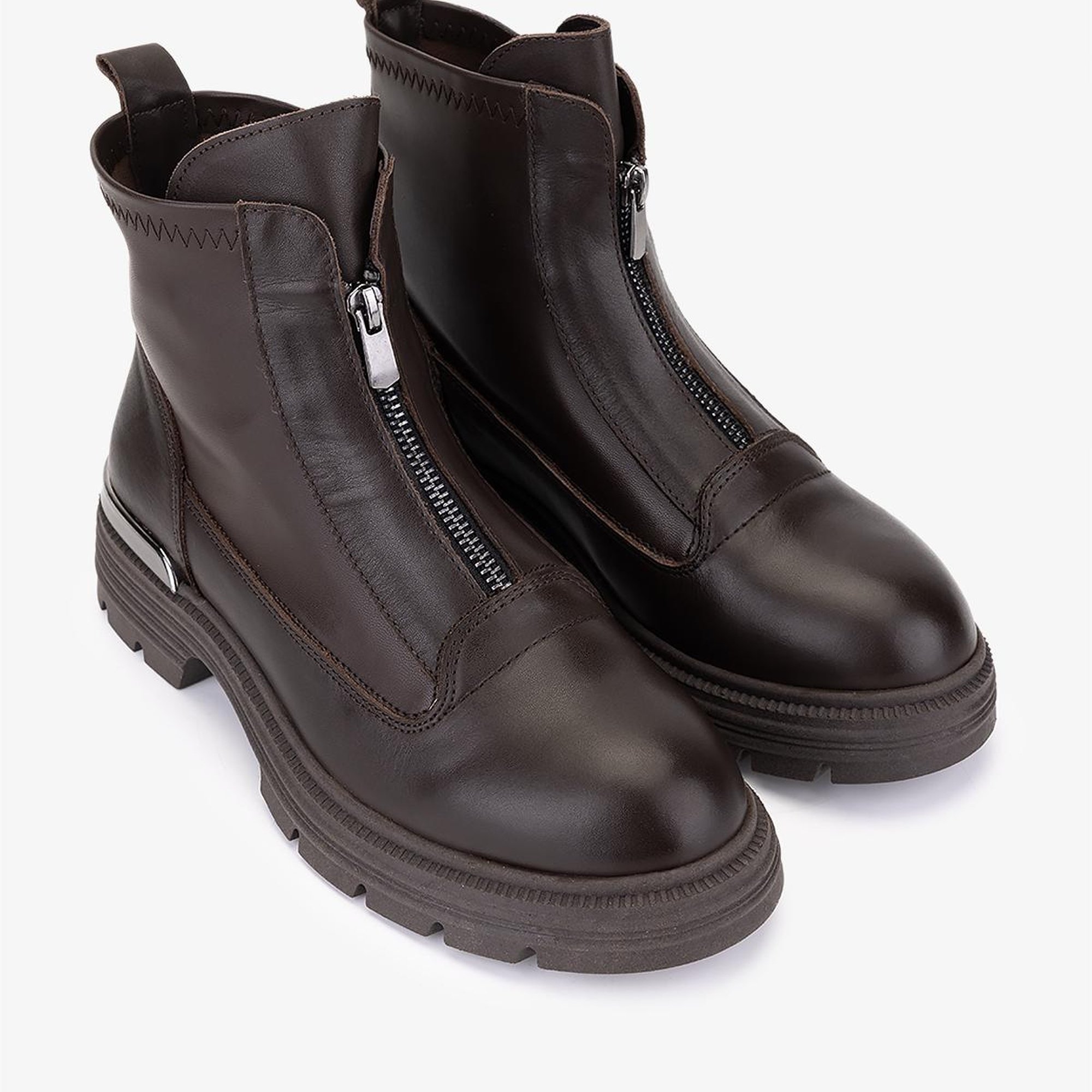 Valmenti Kadın Hakiki Deri Kahverengi Düz Bot