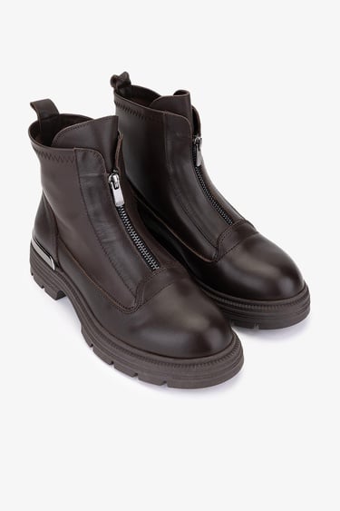  Valmenti Kadın Hakiki Deri Kahverengi Düz Bot