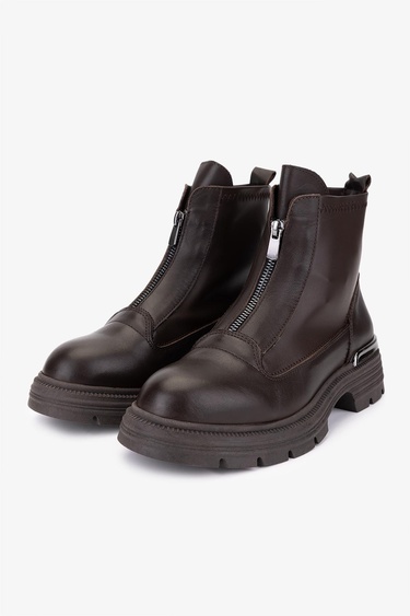  Valmenti Kadın Hakiki Deri Kahverengi Düz Bot