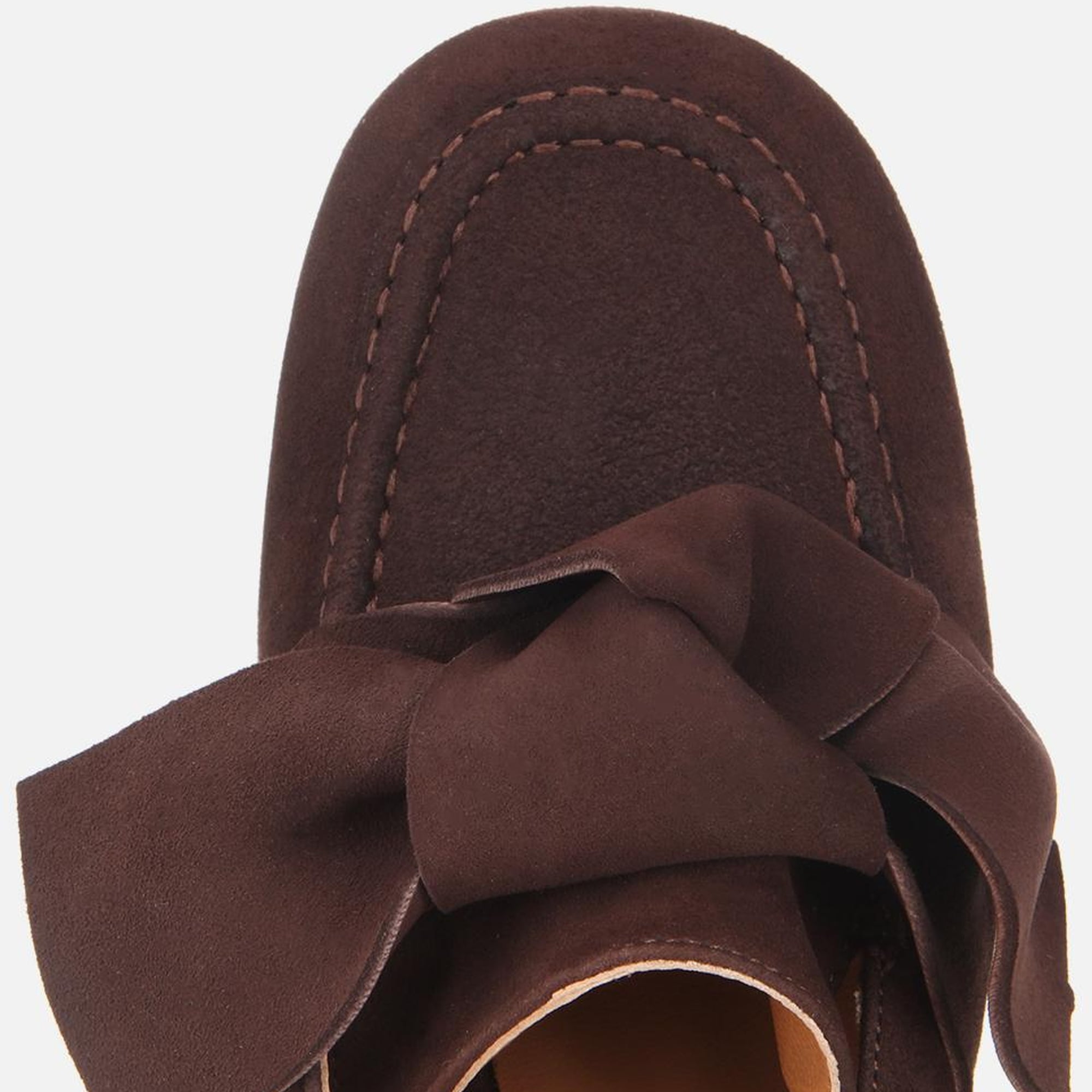 Kadın Süet Kahverengi Fiyonk Detaylı Kalın Topuklu Ayakkabı