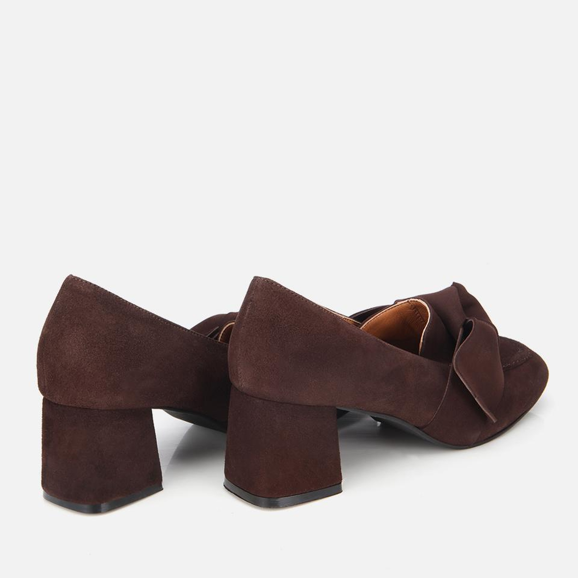 Kadın Süet Kahverengi Fiyonk Detaylı Kalın Topuklu Ayakkabı