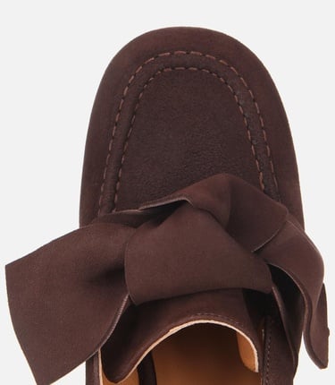  Kadın Süet Kahverengi Fiyonk Detaylı Kalın Topuklu Ayakkabı