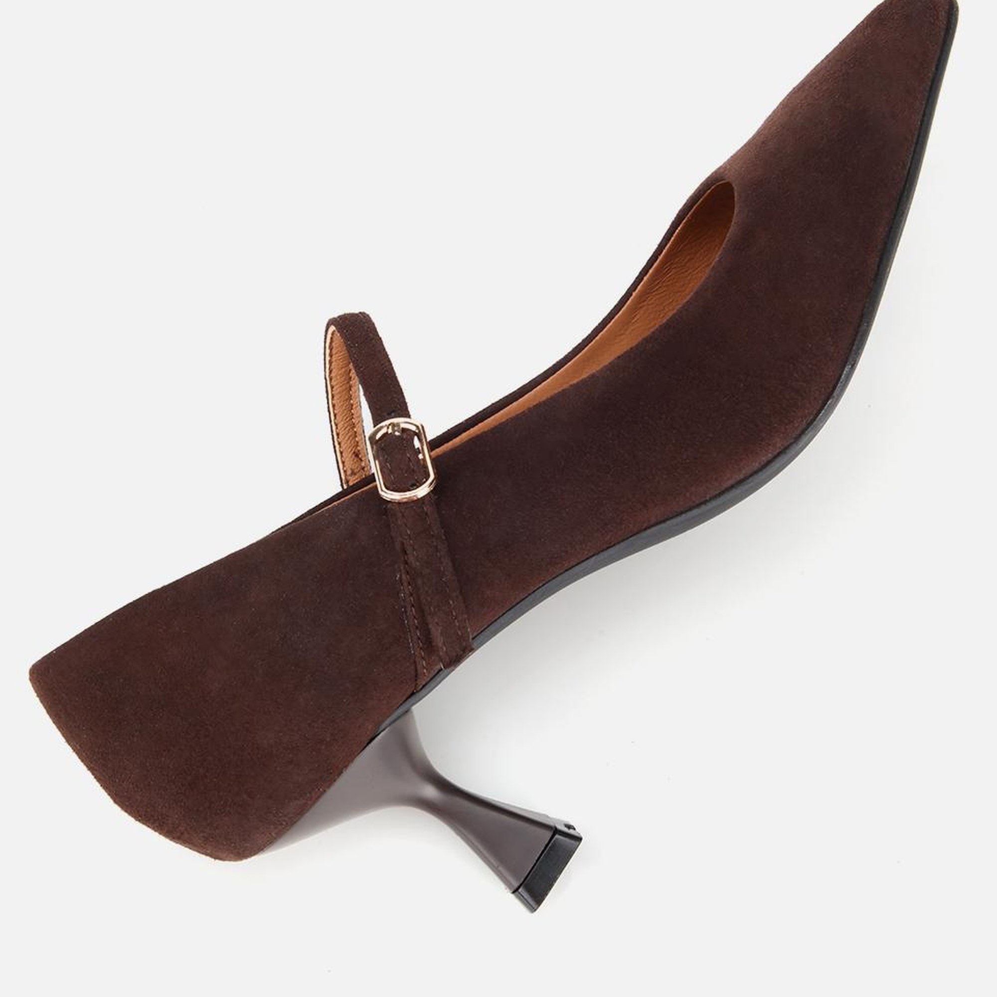 Kadın Süet Deri Mary Jane Kahverengi İnce Bantlı Stiletto