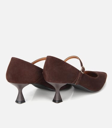  Kadın Süet Deri Mary Jane Kahverengi İnce Bantlı Stiletto