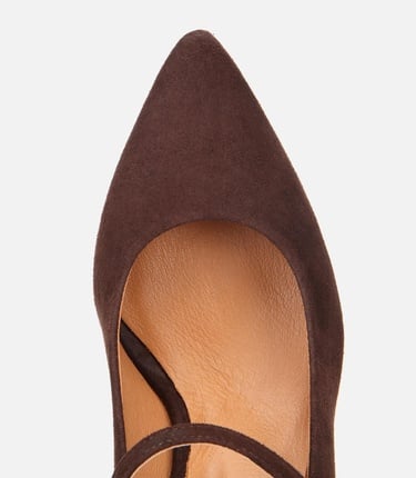  Kadın Süet Deri Mary Jane Kahverengi İnce Bantlı Stiletto