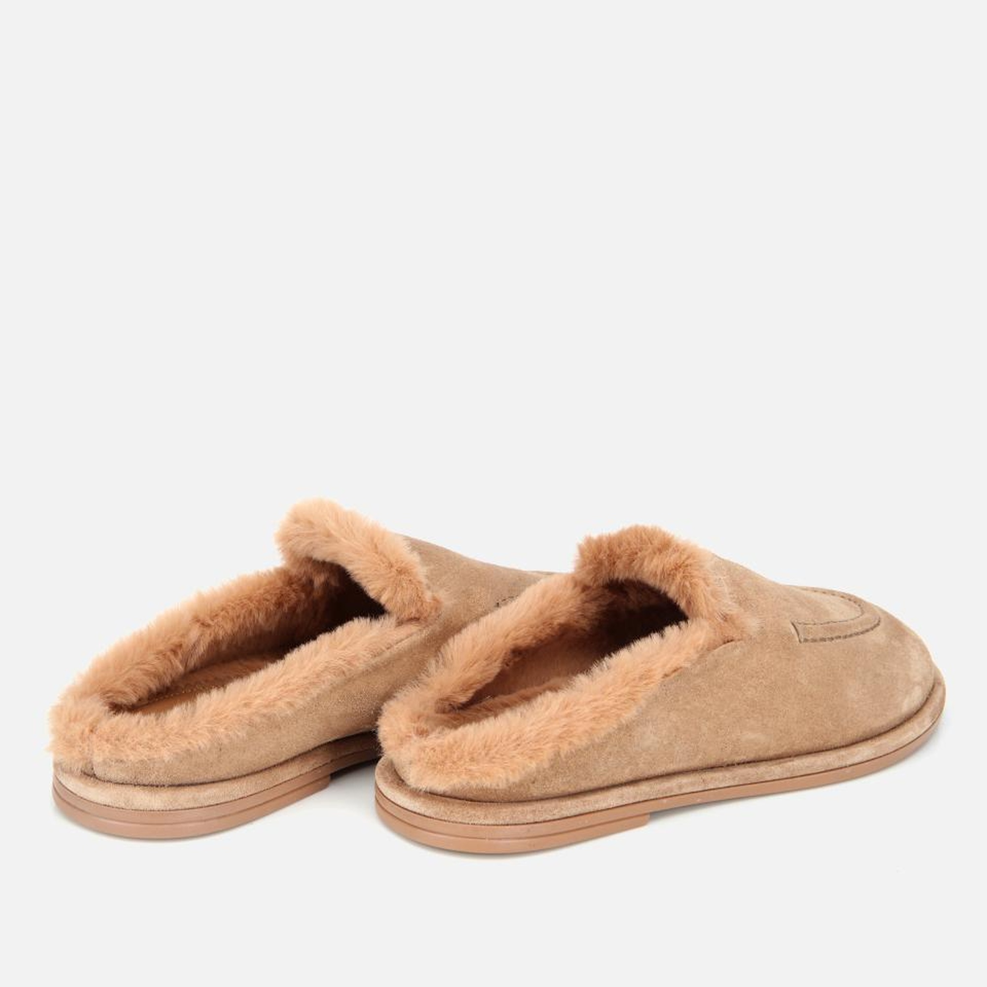 Kadın Süet Deri Bej İçi Kürklü Düz Günlük Terlik