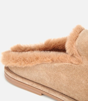  Kadın Süet Deri Bej İçi Kürklü Düz Günlük Terlik