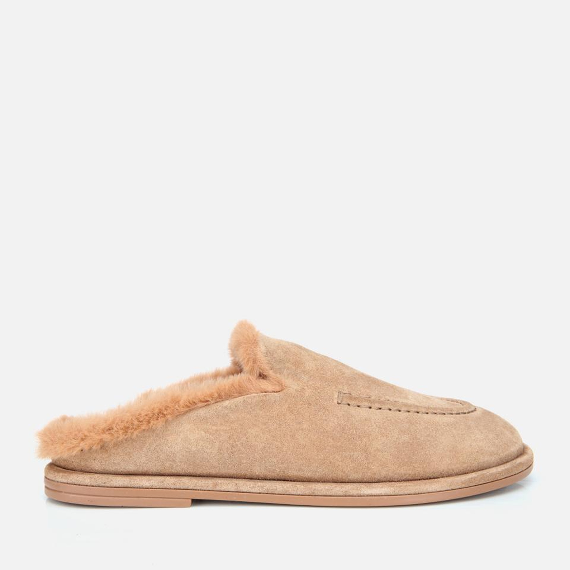 Kadın Süet Deri Bej İçi Kürklü Düz Günlük Terlik