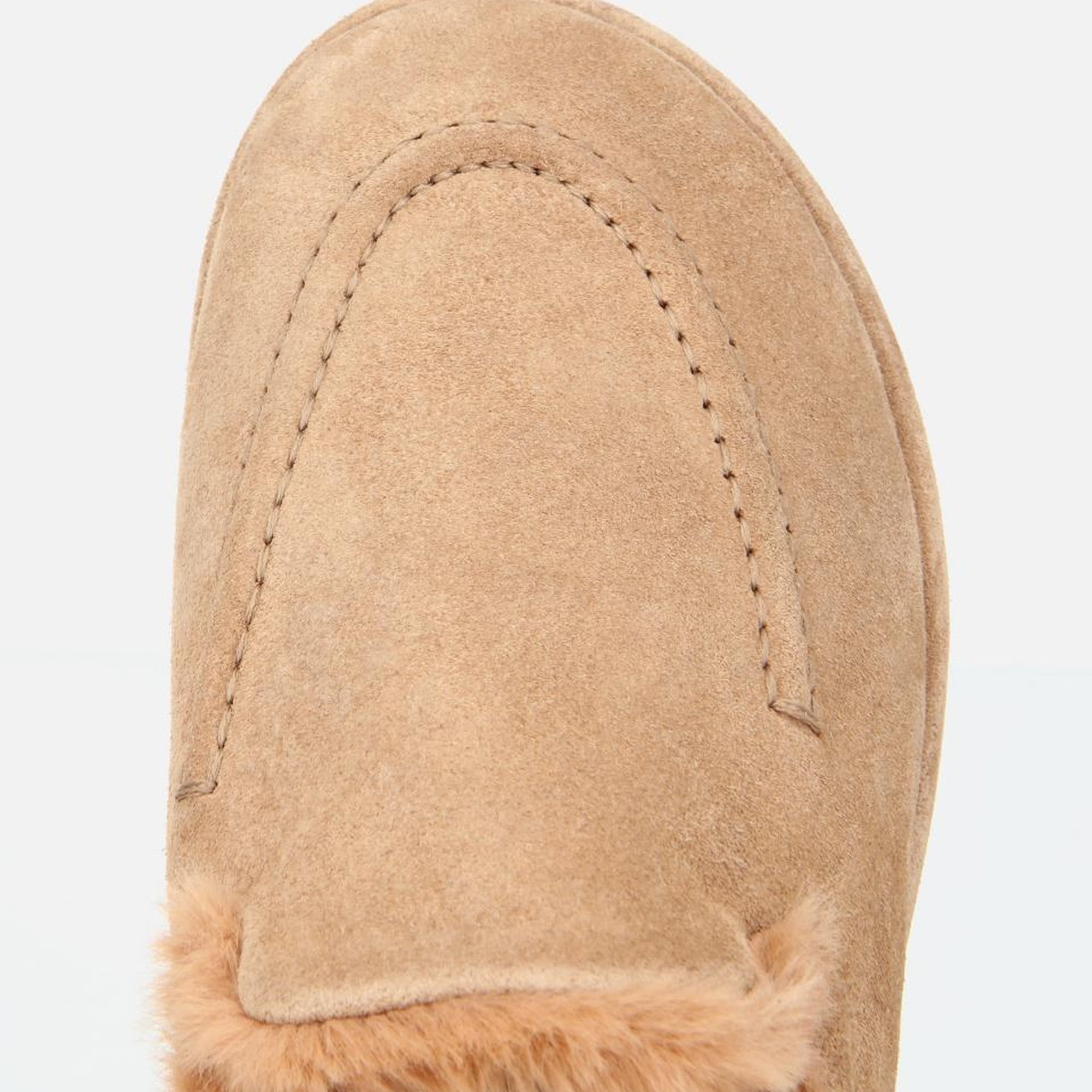 Kadın Süet Deri Bej İçi Kürklü Düz Günlük Terlik