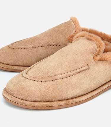  Kadın Süet Deri Bej İçi Kürklü Düz Günlük Terlik