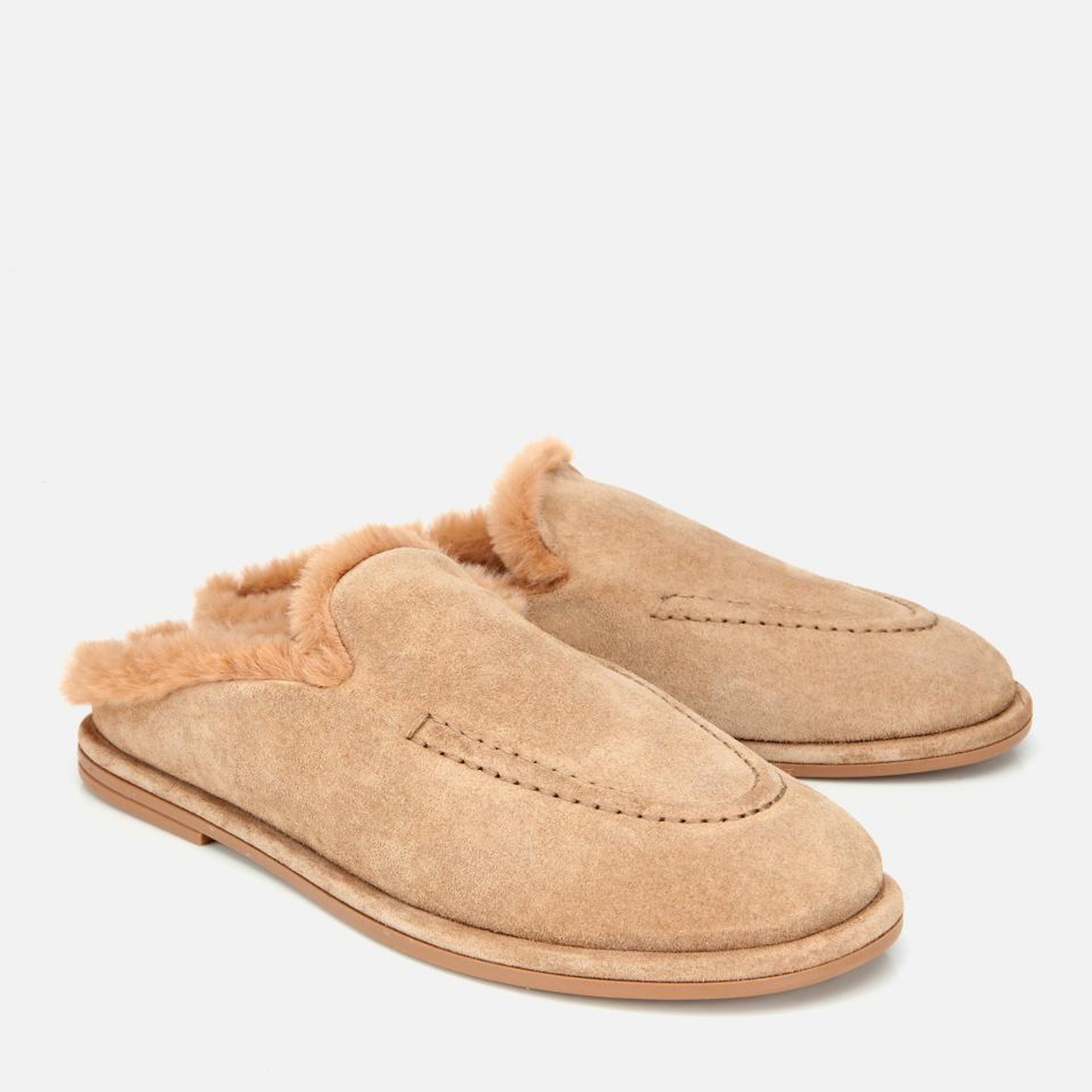 Kadın Süet Deri Bej İçi Kürklü Düz Günlük Terlik