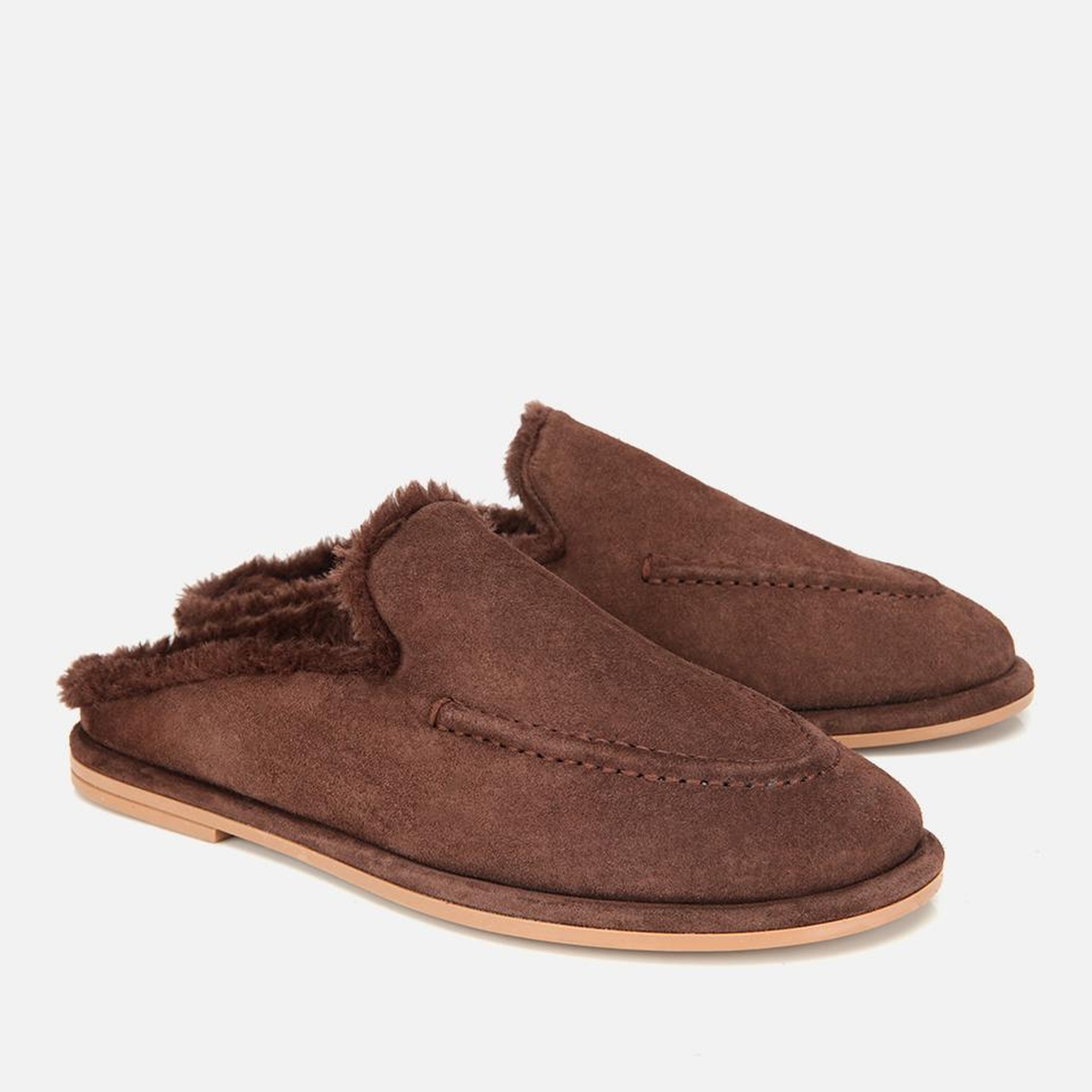 Kadın Süet Deri Kahverengi İçi Kürklü Düz Günlük Terlik