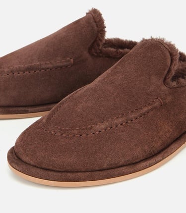  Kadın Süet Deri Kahverengi İçi Kürklü Düz Günlük Terlik