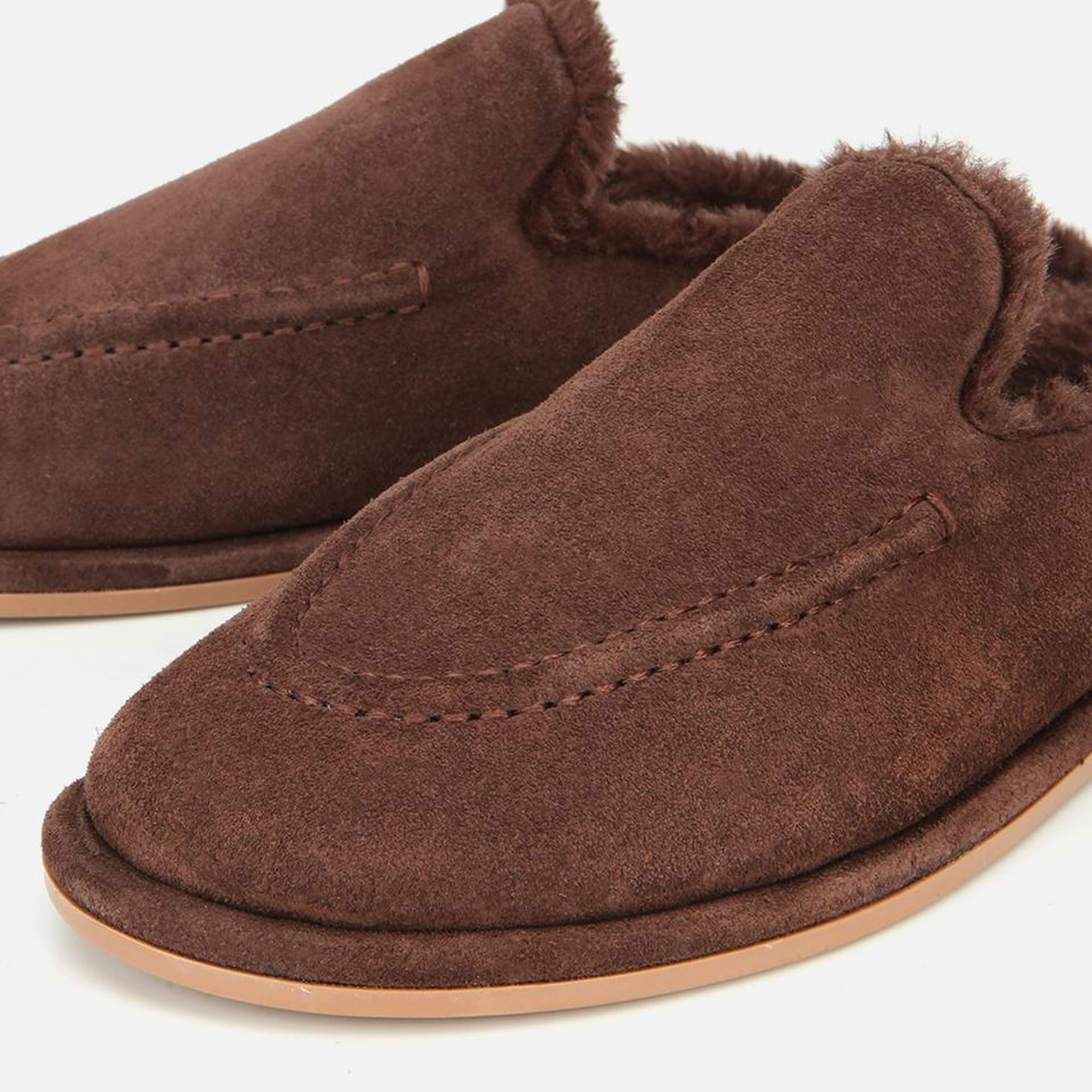 Kadın Süet Deri Kahverengi İçi Kürklü Düz Günlük Terlik