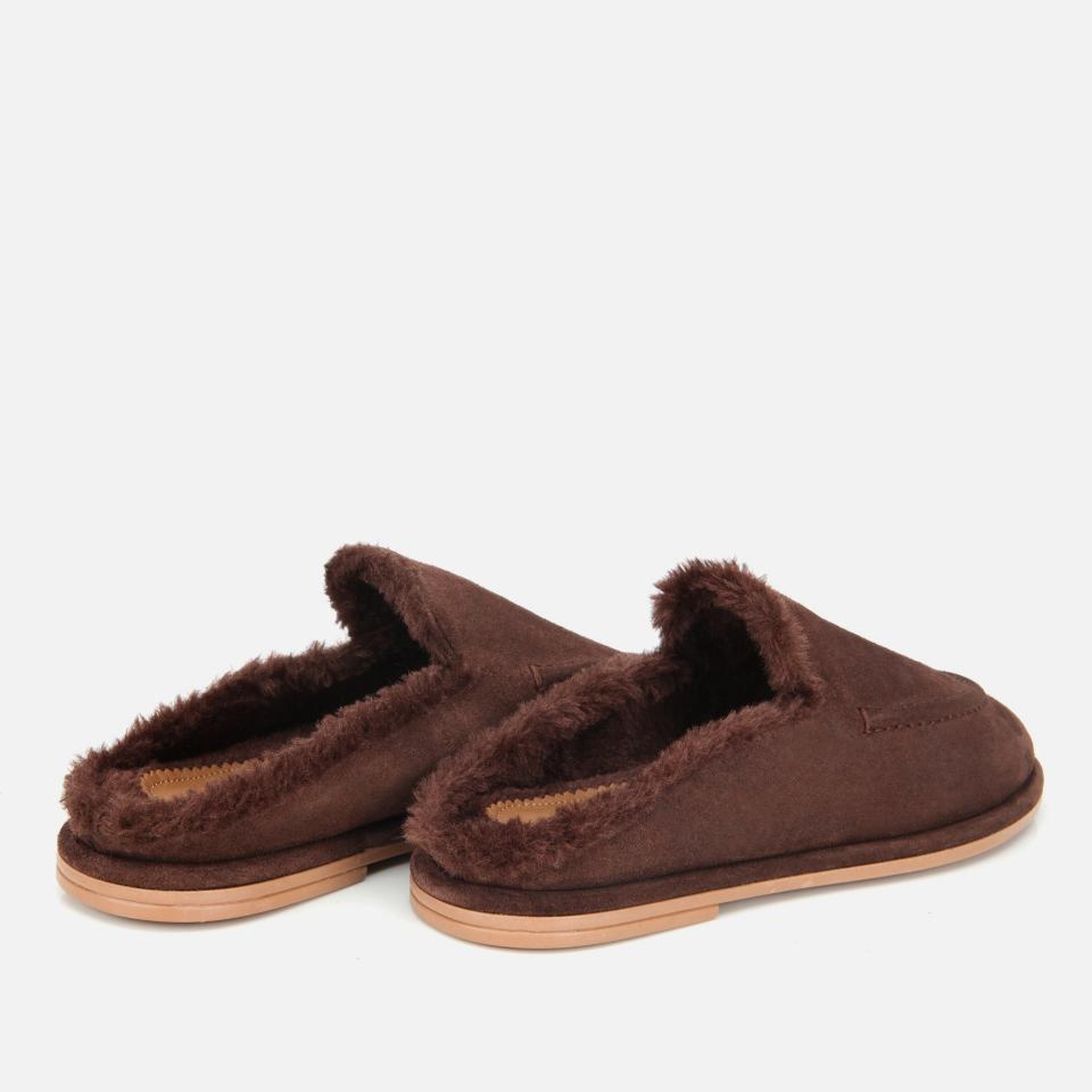 Kadın Süet Deri Kahverengi İçi Kürklü Düz Günlük Terlik