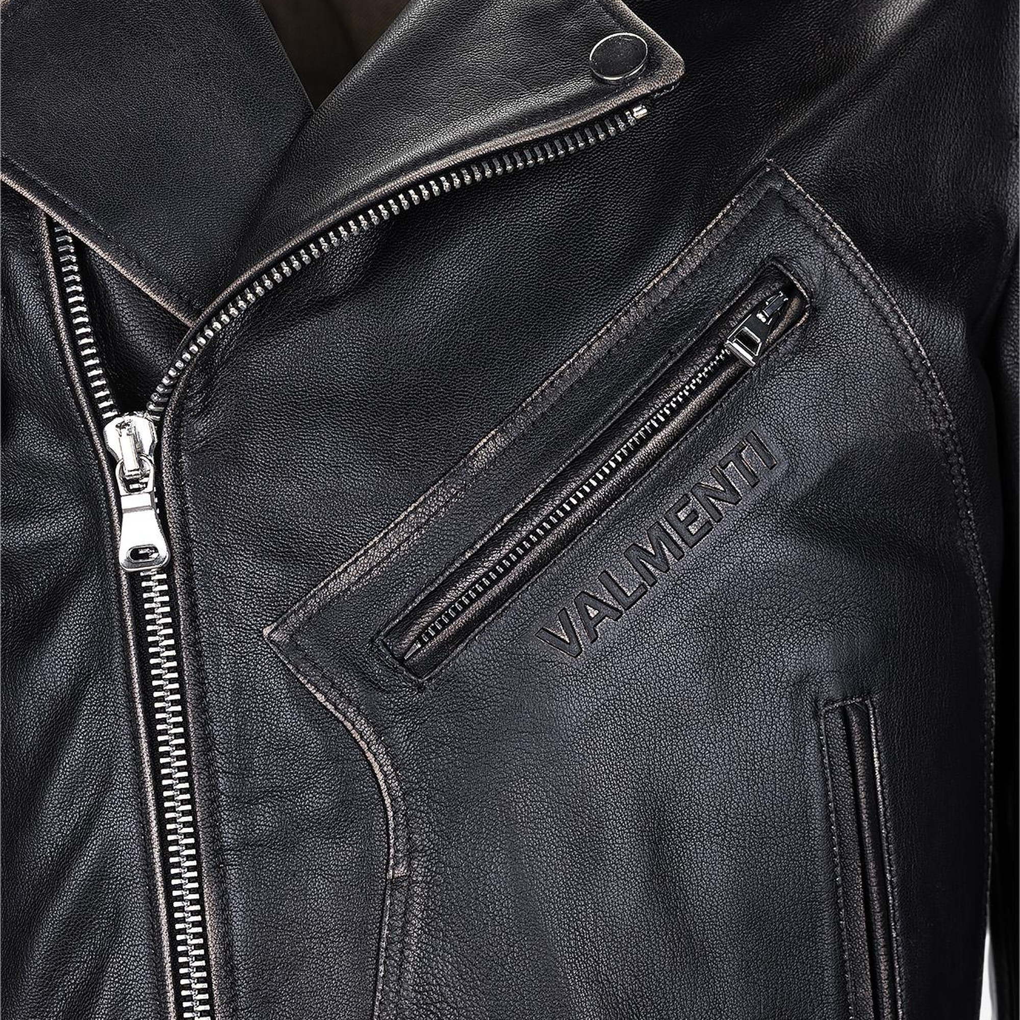 Valmenti Erkek Hakiki Deri Siyah Eskitme Deri Mont