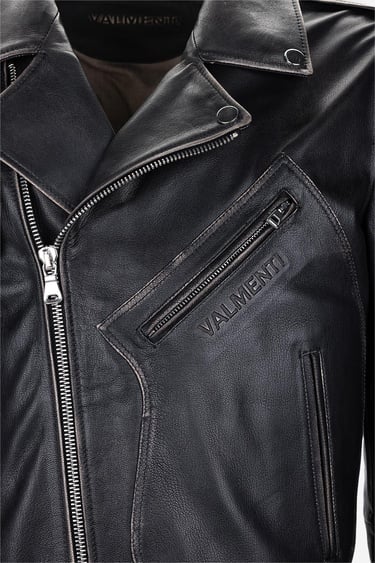  Valmenti Erkek Hakiki Deri Siyah Eskitme Deri Mont