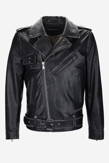  Valmenti Erkek Hakiki Deri Siyah Eskitme Deri Mont