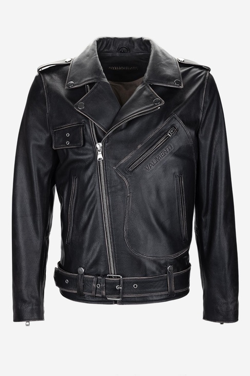  Valmenti Erkek Hakiki Deri Siyah Eskitme Deri Mont