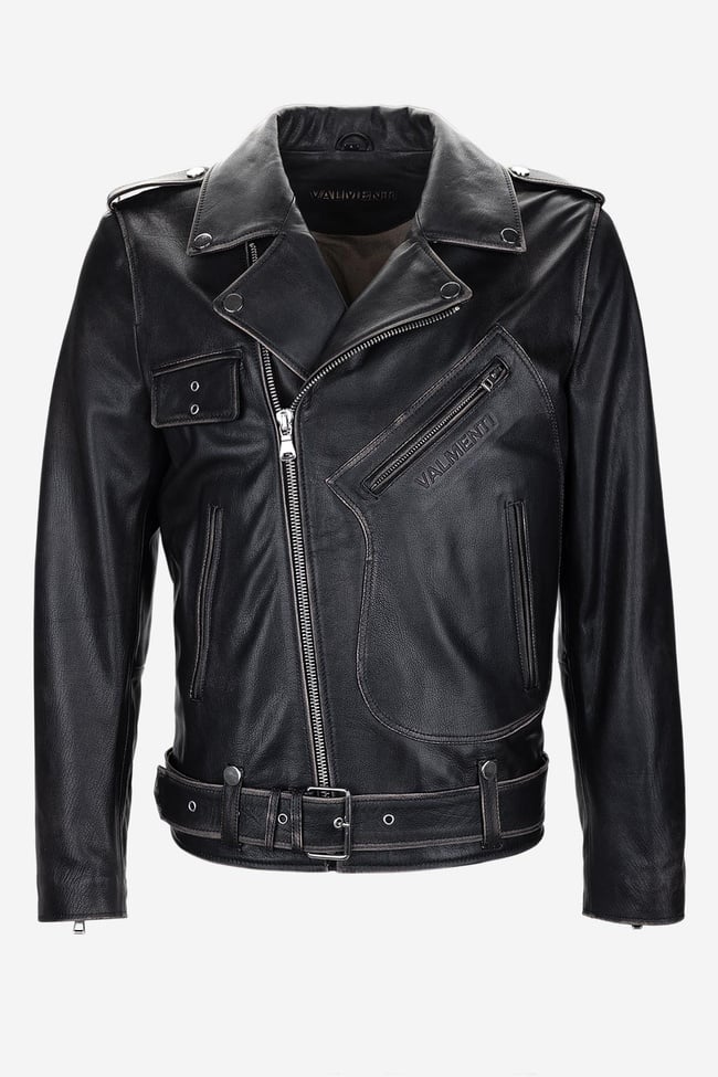  Valmenti Erkek Hakiki Deri Siyah Eskitme Deri Mont