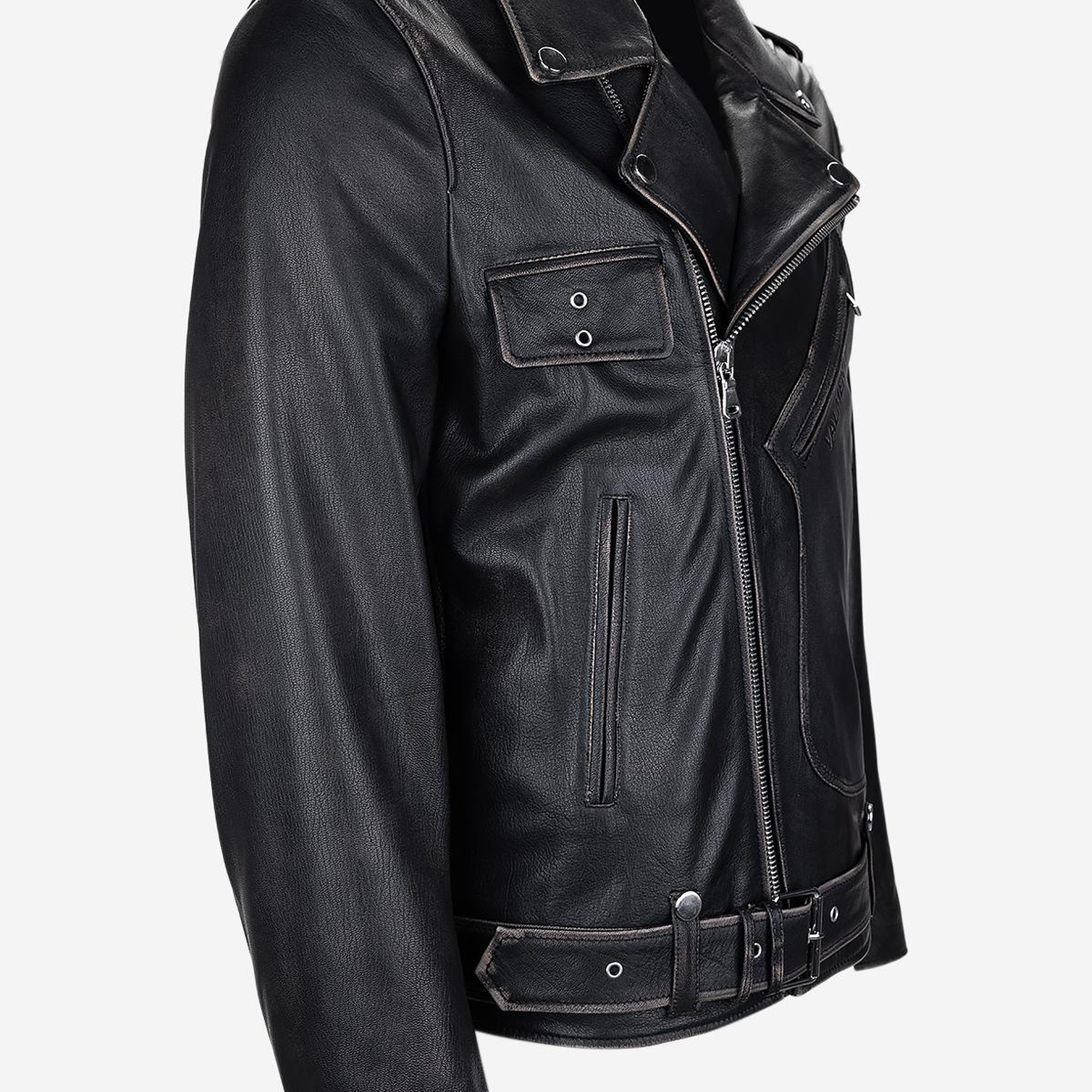 Valmenti Erkek Hakiki Deri Siyah Eskitme Deri Mont