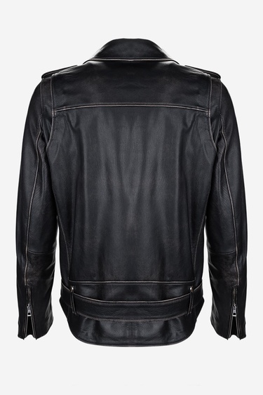  Valmenti Erkek Hakiki Deri Siyah Eskitme Deri Mont