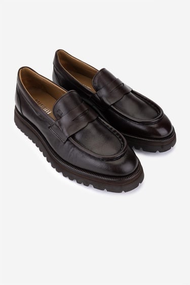  Valmenti Erkek Hakiki Deri Kahverengi Loafer Ayakkabı