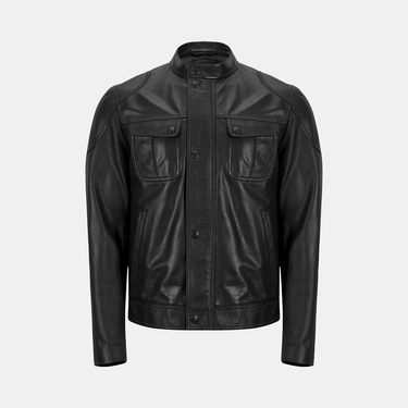  Erkek Siyah Hakim Yakalı Deri Ceket