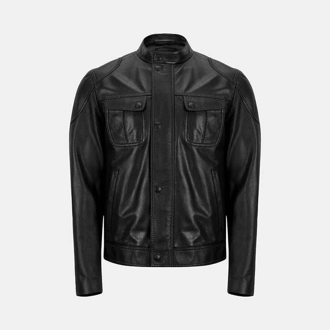  Erkek Siyah Hakim Yakalı Deri Ceket