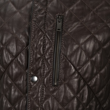  Erkek Koyu Kahve Kapitone Deri Ceket