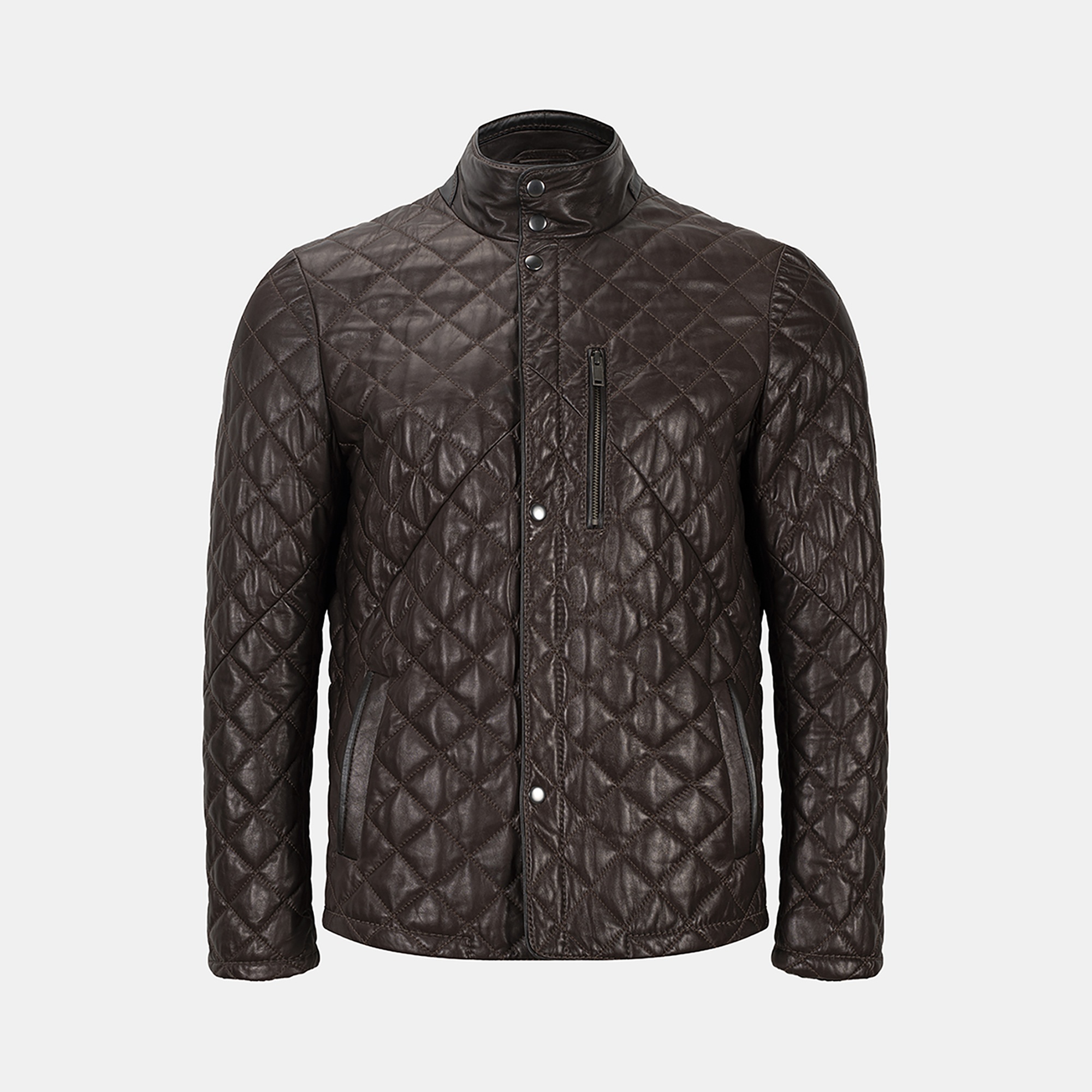 Erkek Koyu Kahve Kapitone Deri Ceket