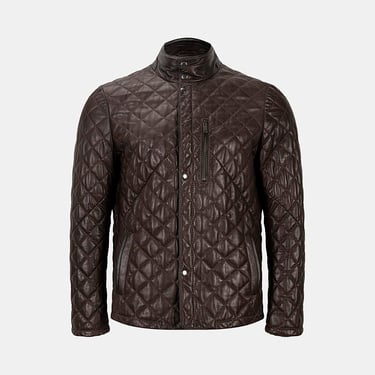  Erkek Koyu Kahve Kapitone Deri Ceket