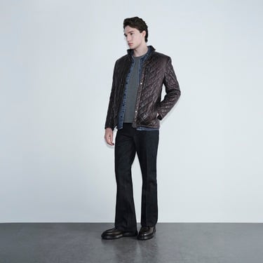  Erkek Koyu Kahve Kapitone Deri Ceket