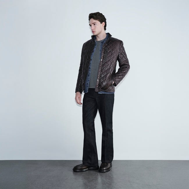  Erkek Koyu Kahve Kapitone Deri Ceket