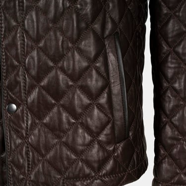  Erkek Koyu Kahve Kapitone Deri Ceket