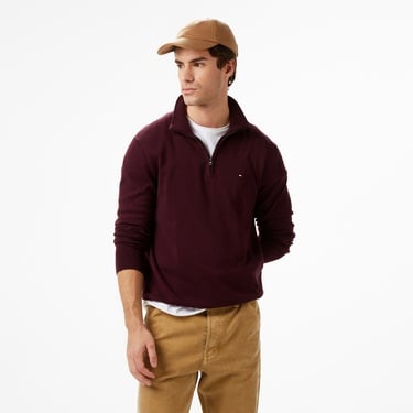  Tommy Hilfiger Essential Mock Erkek Kırmızı Yarım Fermuarlı Triko