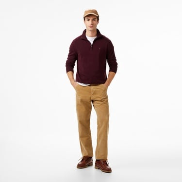  Tommy Hilfiger Essential Mock Erkek Kırmızı Yarım Fermuarlı Triko